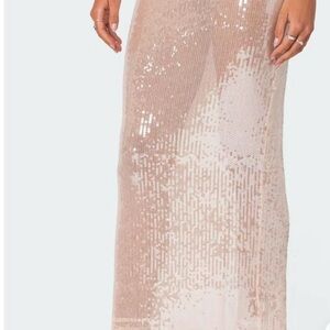 Edikted Beige Sequin Maxi Skirt